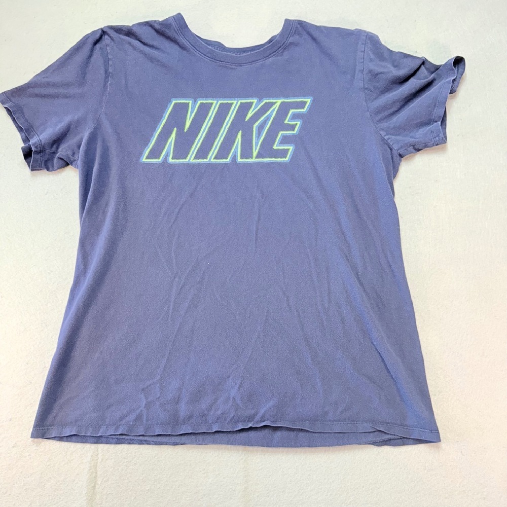 Nike Graphic T-Shirt Athletic Cut Tee Blue Neon Green Logo Large